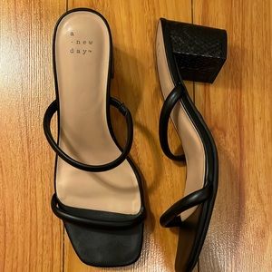 A New Day strappy black block heels.